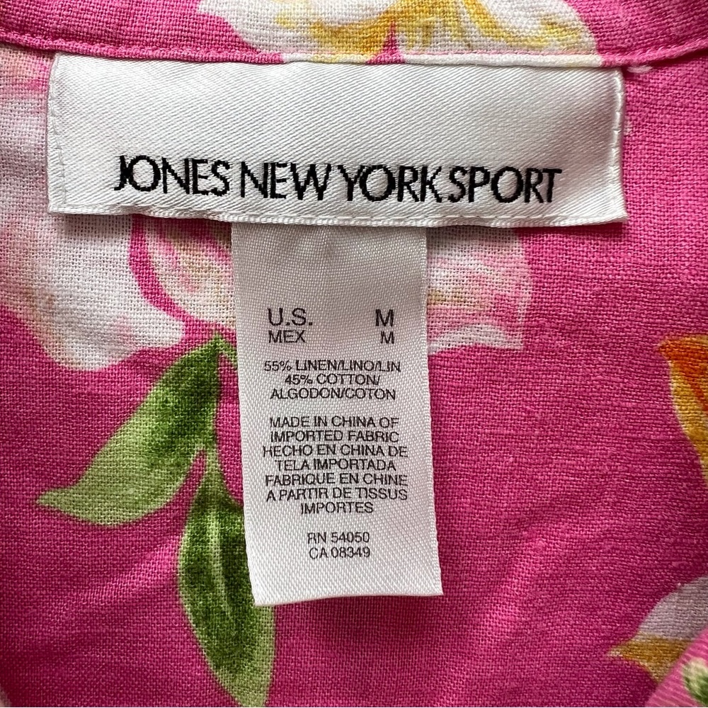 Vintage 90s Linen-Blend Pink Floral Hawaiian Blouse Tropical Lilly Tiki Barbie - Picture 3 of 8